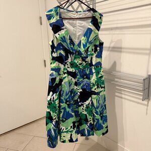 Calvin Klein Floral-Print Fit & Flare Dress, collared with V-neck, size 14